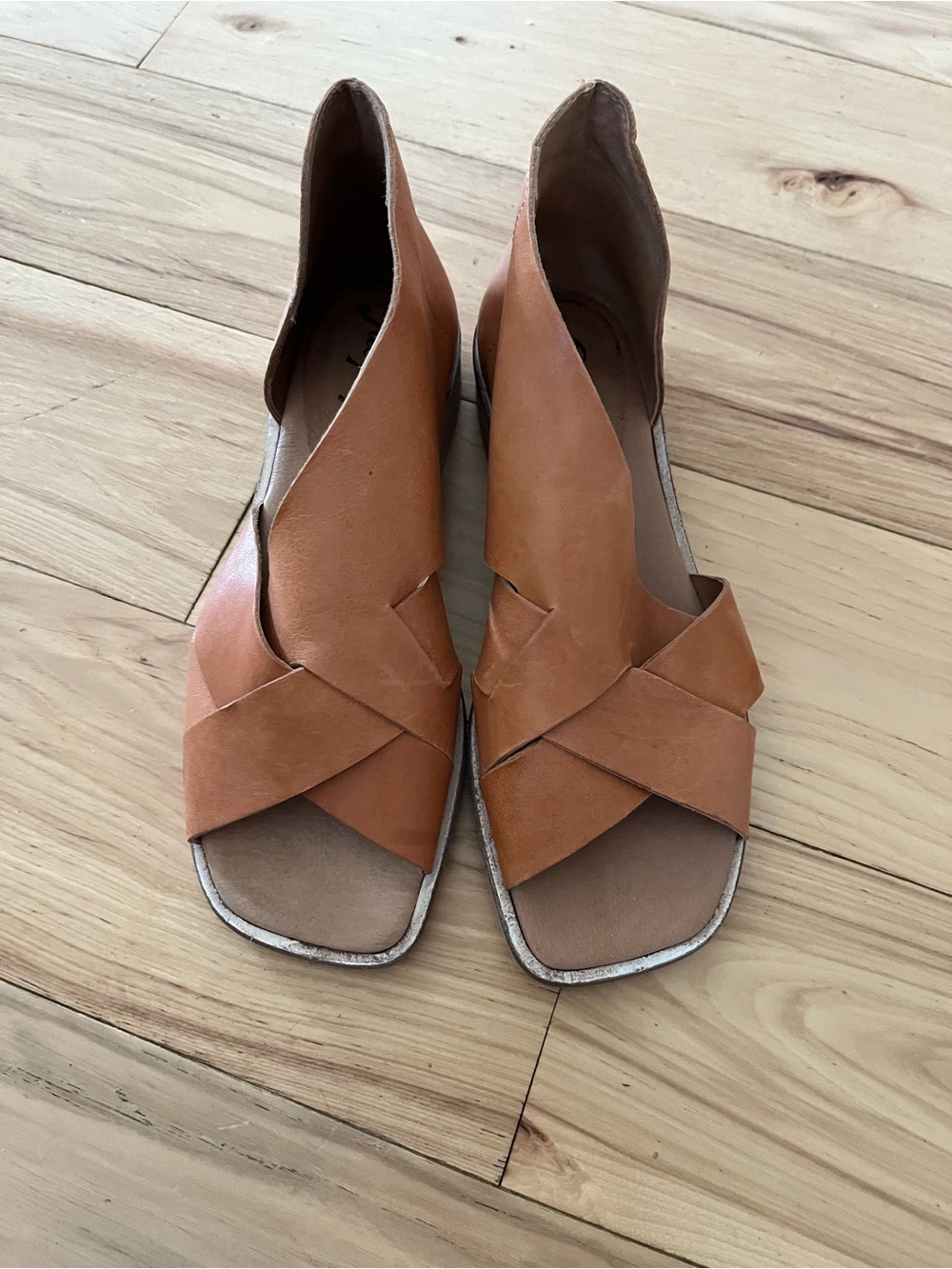 Free People Cognac Leather Crossover Sandals